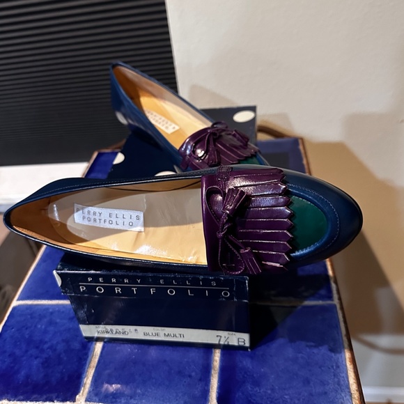 Perry Ellis Portfolio Tassel Loafers in Blue, Purple & Green New in Box - 7.5 B - Picture 12 of 14